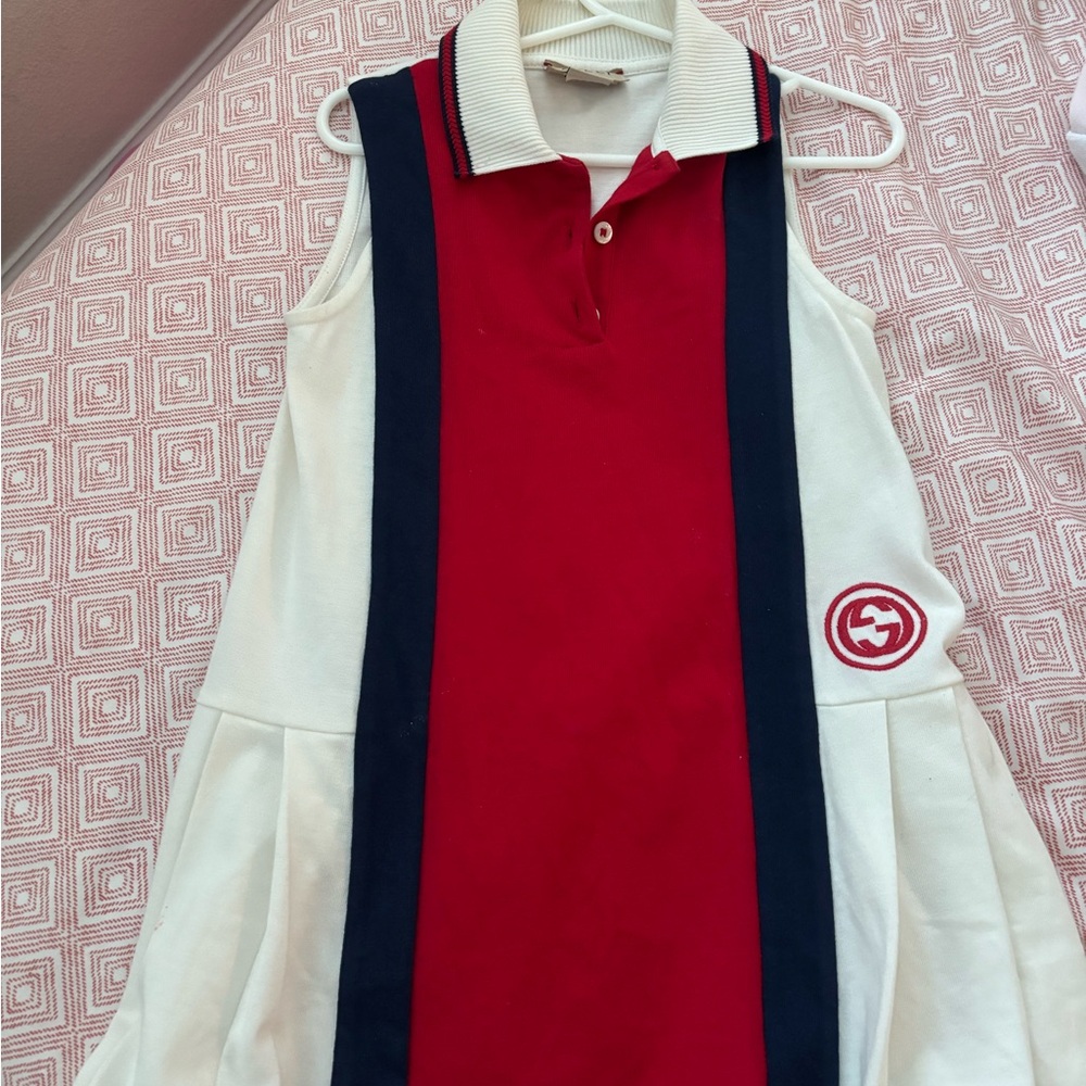 Red and White Sleeveless GUCCI Polo Dress